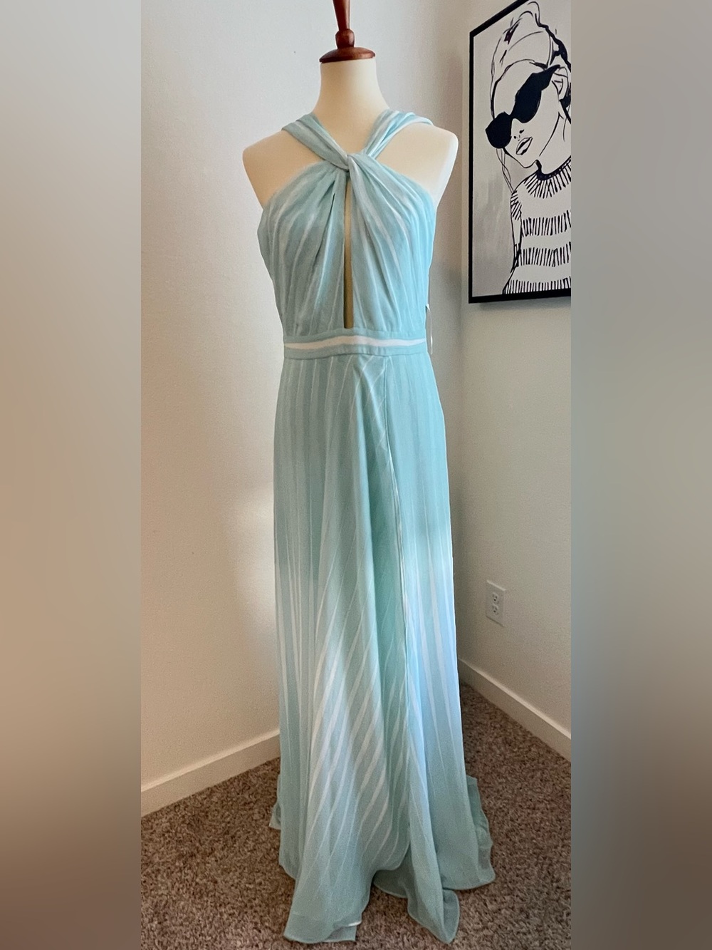 Halston Heritage Original Mint Halter Twist Maxi Dress